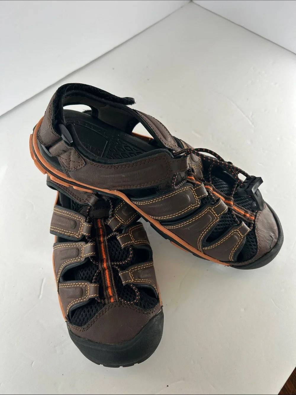 St. John's Bay Men's Brown Sandals with Orange Trim